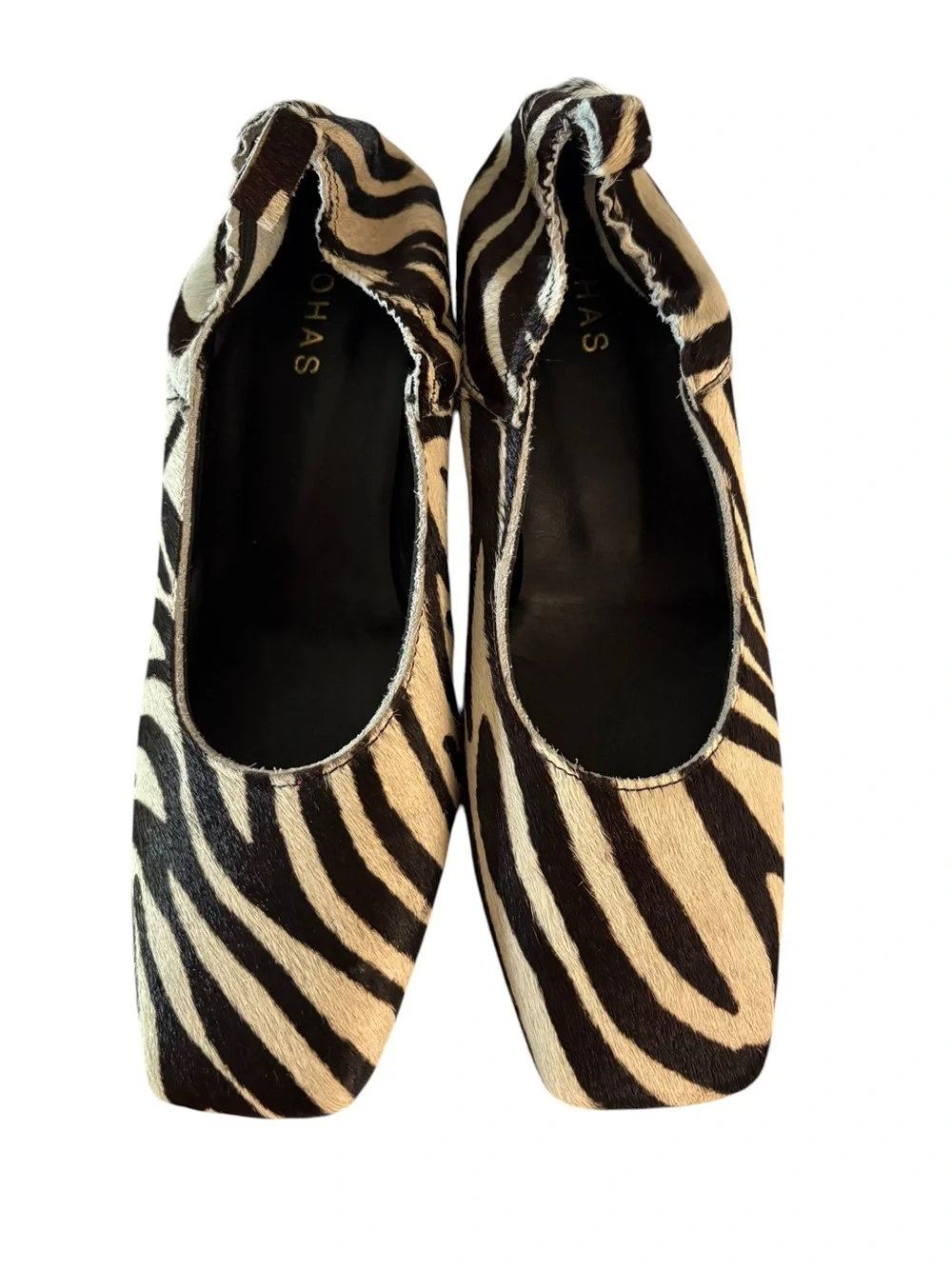ALOHAS Zebra Print Calf Hair Block Heels Square Toe Pumps, NWT - Size 37